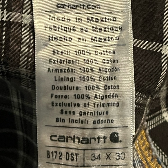 Carhartt Relaxed Fit Plaid Lined Flannel Jeans Sz 34 X 30 - Picture 7 of 7